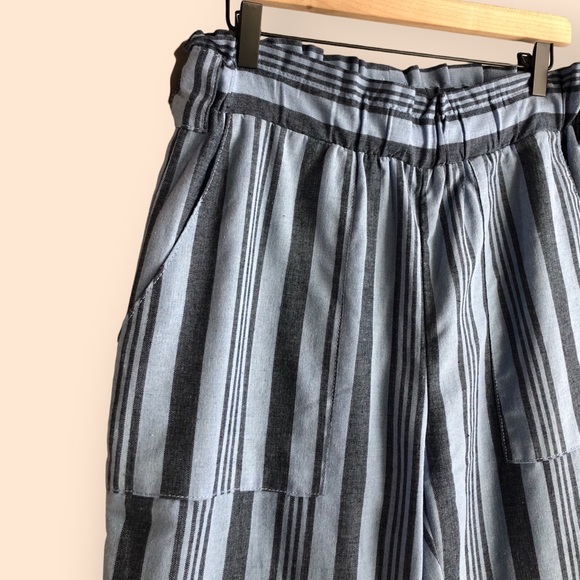 Ci Sono Linen Collection Blue Striped Paperbag Wide Leg Palazzo Casual Pants M - Picture 4 of 9